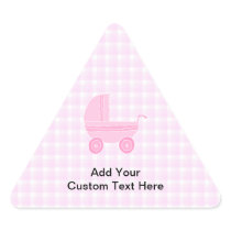 Baby Stroller. Light Pink on Pink Gingham. Sticker