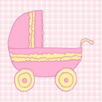 Baby Stroller. Pink and Yellow on Pink Check. Acrylic Cut Out