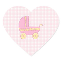 Baby Stroller. Pink and Yellow on Pink Check. Sticker
