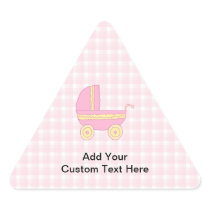 Baby Stroller. Pink and Yellow on Pink Check. Sticker