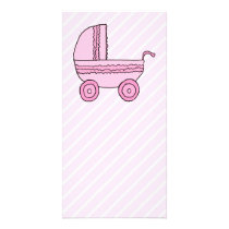 Baby Stroller. Pink on Light Pink Stripes. Photo Greeting Card