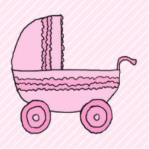 Baby Stroller. Pink on Light Pink Stripes. Photo Cut Out