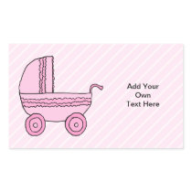 Baby Stroller. Pink on Light Pink Stripes. Rectangle Sticker