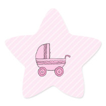 Baby Stroller. Pink on Light Pink Stripes. Sticker