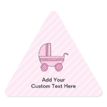 Baby Stroller. Pink on Light Pink Stripes. Triangle Sticker