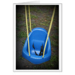 Baby swing on swingset, blue with yellow ropes cards