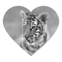 Baby Tiger in Black and white Heart Sticker
