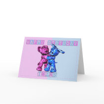 baby twins birthday card with bear and puppy