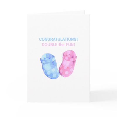 Baby Twins Booties Congratulations Card by floatinglemons