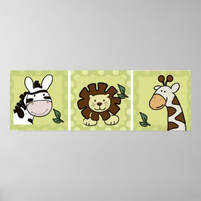 Baby Zoo Animals Giraffe Zebra Lion set of 3 Print by kidsdecor