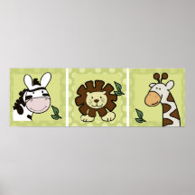 Baby Zoo Animals Giraffe Zebra Lion set of 3 Print