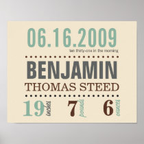 Baby's Birth Date Details Poster - Sand & Sea