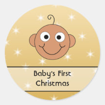 Baby's First Christmas. Dark Skin. On Gold Colour. Sticker