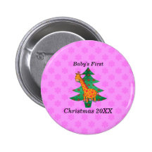 Baby's first christmas giraffe pink snowflakes