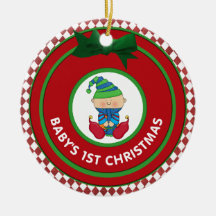 Babys First Christmas Holiday Elf Personalised Christmas Tree Ornaments