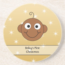 Baby's First Christmas. On Gold Colour Background. Beverage Coasters