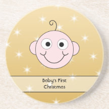 Baby's First Christmas. On Gold Colour background. Coaster
