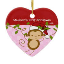 Baby's First Christmas Ornament Girl Santa Monkey