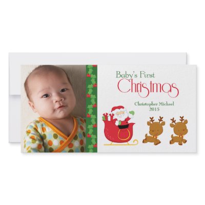 Baby's first Christmas santa sleigh photo card by Jamene