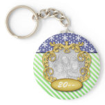 Baby's First Christmas Snowflake Stripe Blue Green Key Chains