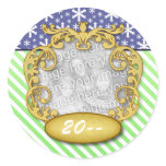 Baby's First Christmas Snowflake Stripe Blue Green Stickers