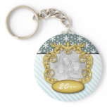 Baby's First Christmas Snowflake Stripe Blue teal Key Chains
