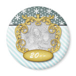 Baby's First Christmas Snowflake Stripe Blue teal Refrigerator Magnets