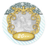Baby's First Christmas Snowflake Stripe Blue teal Sticker