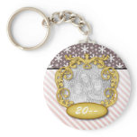 Baby's First Christmas Snowflake Stripe Red Maroon Keychains