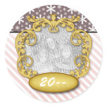 Baby's First Christmas Snowflake Stripe Red Maroon Round Stickers