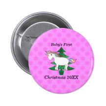 Baby's first christmas unicorn pinback button