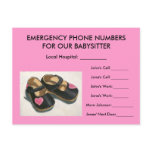 BABYSITTER EMERGENCY NUMBERS: Baby Shoes: Pink Post Cards