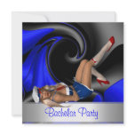 Bachelor Party  Abstract Blue Curve Pin up Girl Invitations