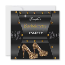 Bachelorette Party Black Leopard Gold Studs Personalised Invite