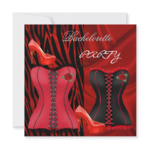 Bachelorette Party Corset Black Red Hi Heel Shoes Personalized Invites
