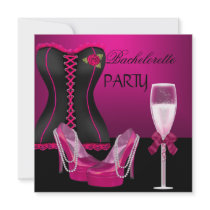Bachelorette Party Corset Pink Shoes Hi Heels Personalized Announcements