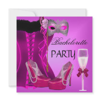 Bachelorette Party Corset Pink Shoes Mask Personalised Invitation