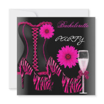 Bachelorette Party Corset Zebra Black Pink Shoes Invites