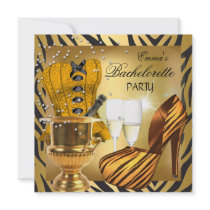 Bachelorette Party Gold Black Corset Shoes Announcements
