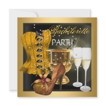 Bachelorette Party Gold Black Corset Shoes Personalized Announcements