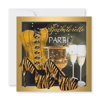 Bachelorette Party Gold Black Corset Zebra Shoes Custom Announcements by Zizzago