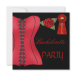 Bachelorette Party Gold Black Red Corset 3 Personalized Invitations