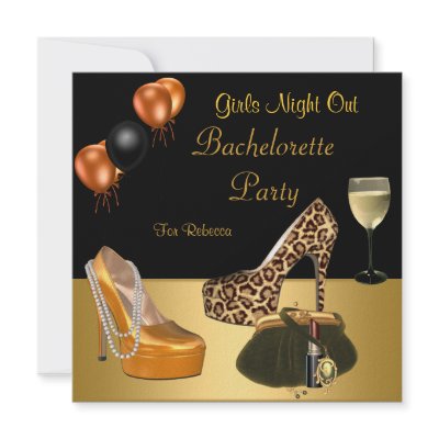 Bachelorette Party Gold Shoes Hi Heels Wine Glass Personalized Announcement by Zizzago