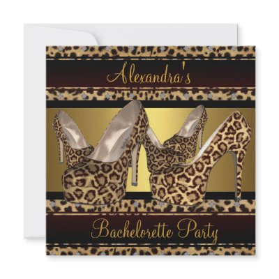 Bachelorette Party Hi Heel Shoes Leopard Gold Custom Invitation by Zizzago