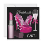 Bachelorette Party Lipstick Pink Shoes Champagne Personalized Invite