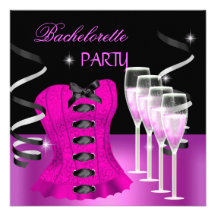 Bachelorette Party Pink Corset Black Champagne Invitation