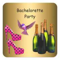 Bachelorette Party pink Shoes Champagne Bird Square Sticker