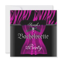 Bachelorette Party Pink Zebra Black Corset Personalised Announcement