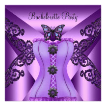 Bachelorette Party Purple Lilac Corset Butterfly Personalised Invites