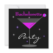 Bachelorette Party Purple Pink Black Martini 2 Custom Invites